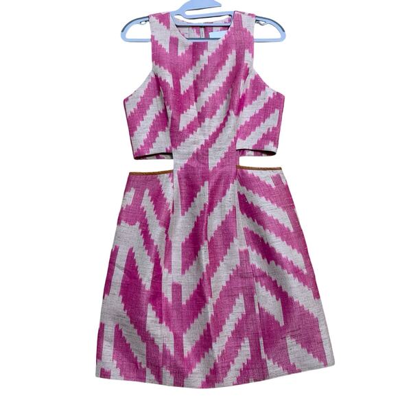 MORGAN CARPER Nomad Pink/Cream Raw Silk Cut Out Dress Lamb Leather Trim - Picture 1 of 16